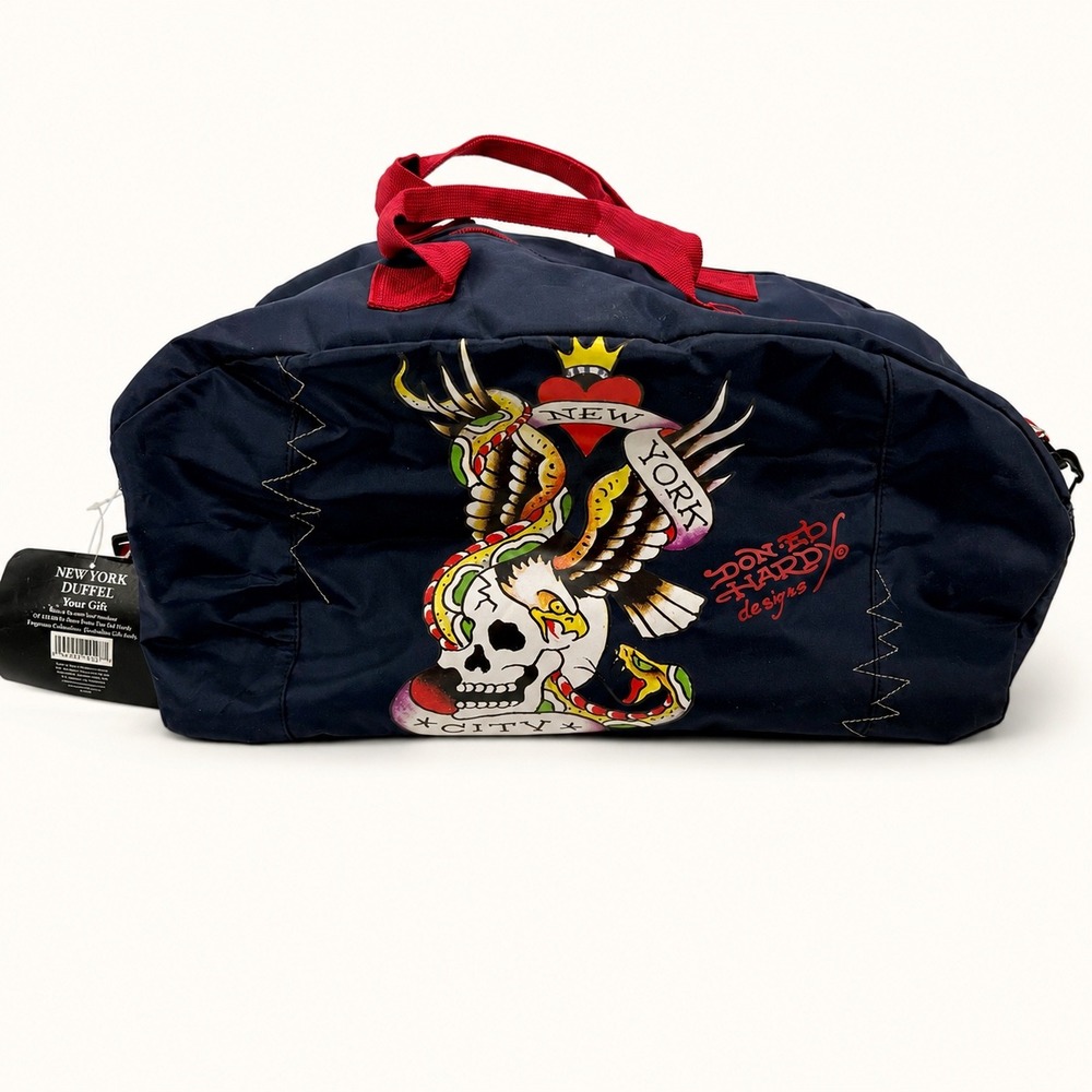 NEW Y2K Ed Hardy Nylon Duffle Bag New York Skull Snake Tattoo Art Streetwear
